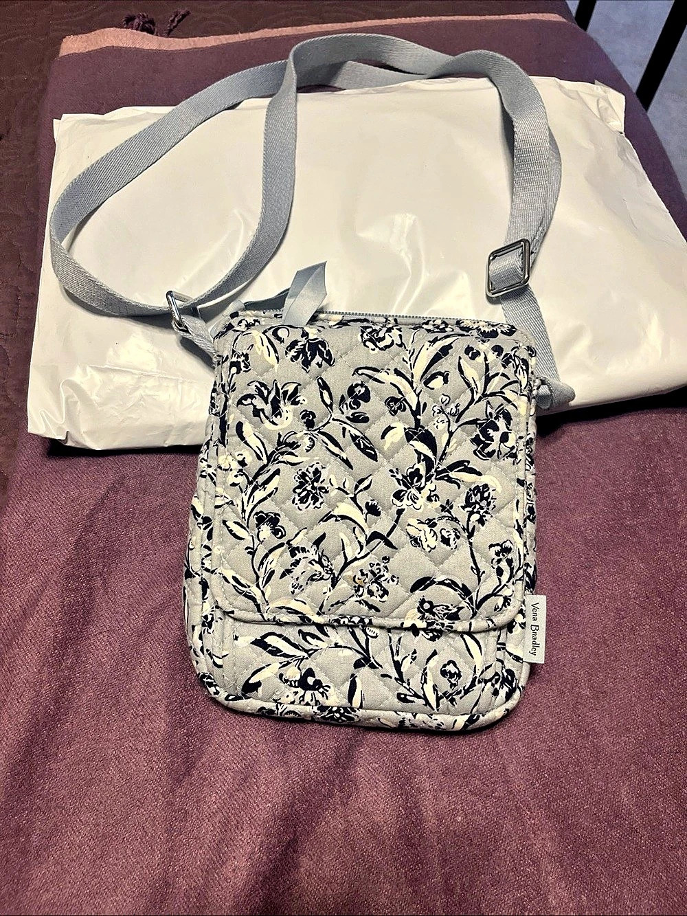Vera Bradley RFID All in One Crossbody Floral Bag gray purple